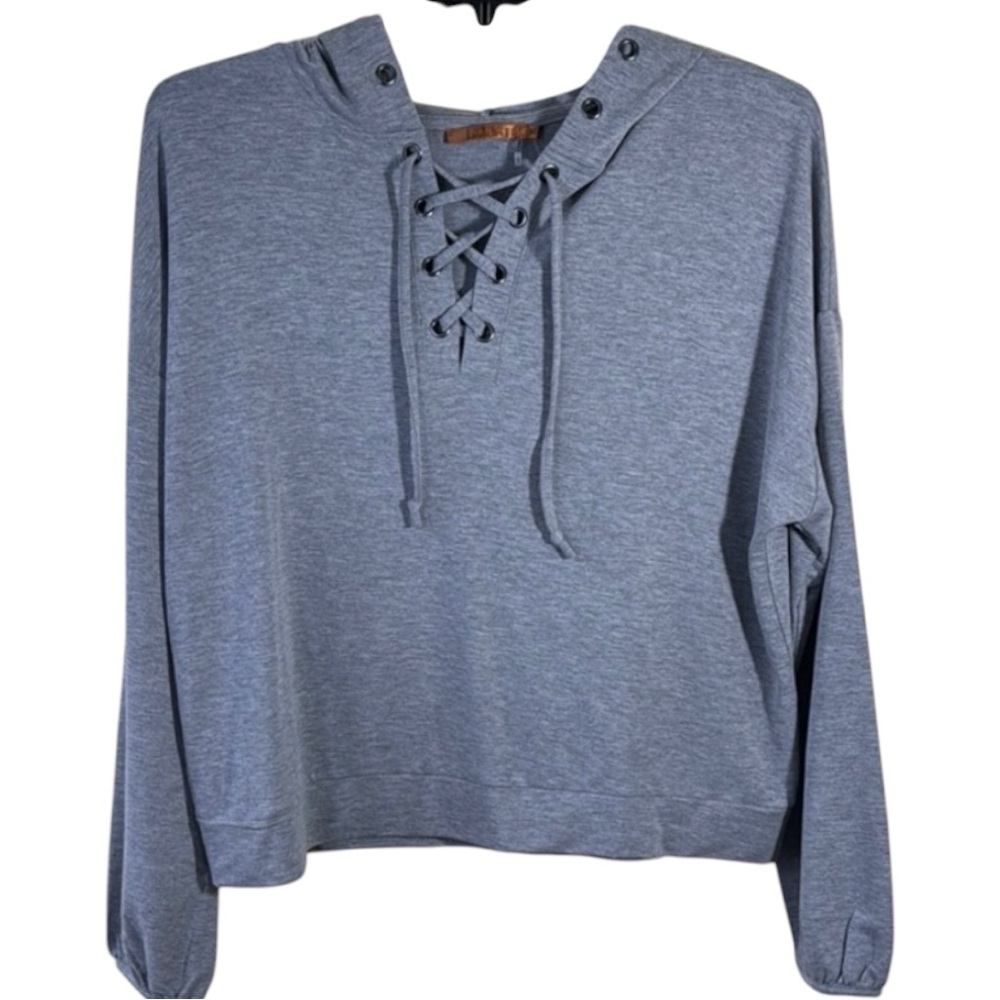 Belldini Gray Sweatshirt Hoodie with Lace‎ Up Grommet Detail in Size XL  NWT